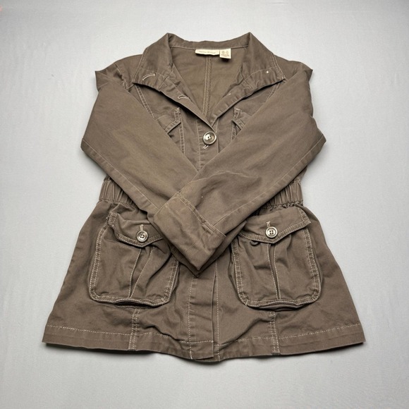 DKNY JEANS Women Brwn Utility Jacket Cargo Cinched Waist 3/4 Slv Button Front XS - Picture 4 of 9